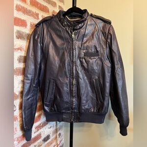 Members Only navy leather iconic racer jacket | size 46 or US XL
